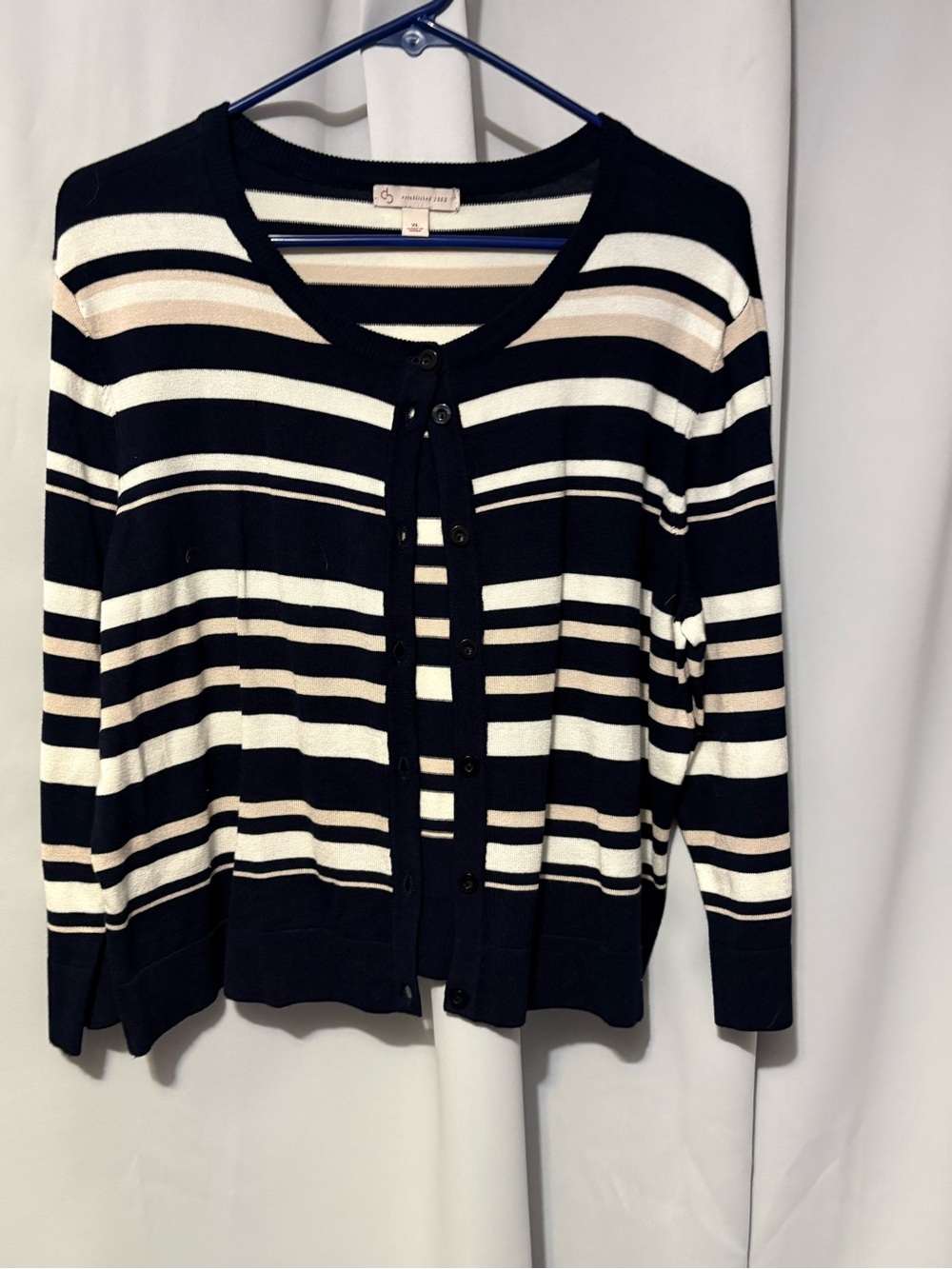 Christopher & Banks Navy, White & Cream Striped Button Cardigan